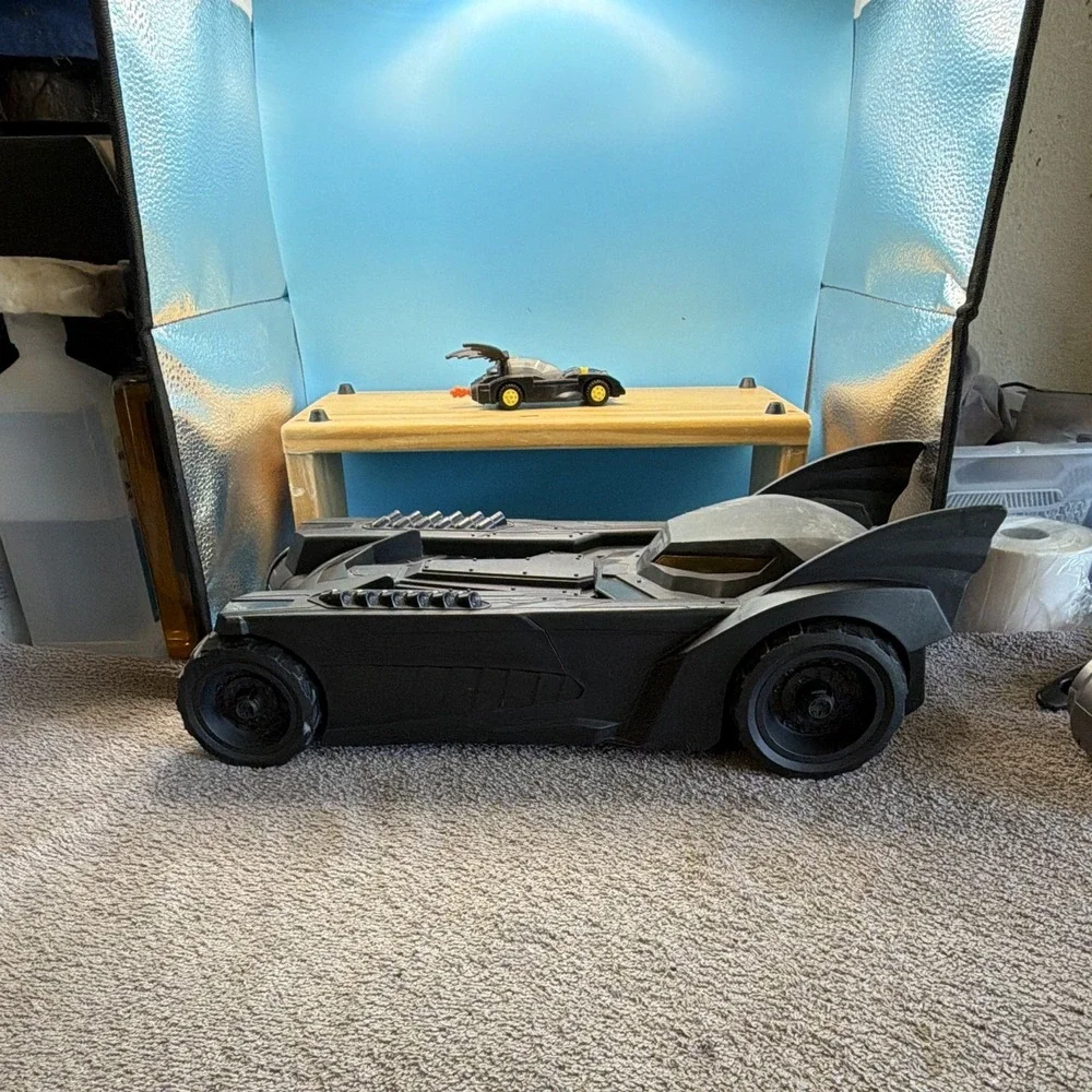 2 Batman Batmobile Cars Vehicle Playset Set w/ Batman Figure Plastic Black Gray